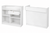 White reception counter on white background
