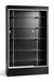 Black display cabinet with glass front on a white background