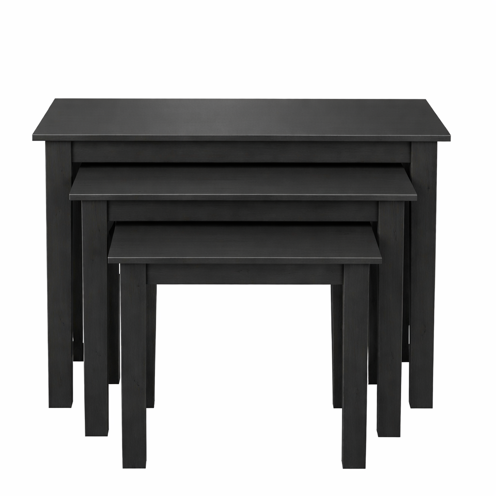 Set of three black nesting tables on a white background