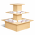 Wooden display stand with folded cloths on a white background