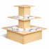 Wooden display stand with folded cloths on a white background