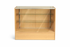 Wooden display cabinet with glass shelves on a white background