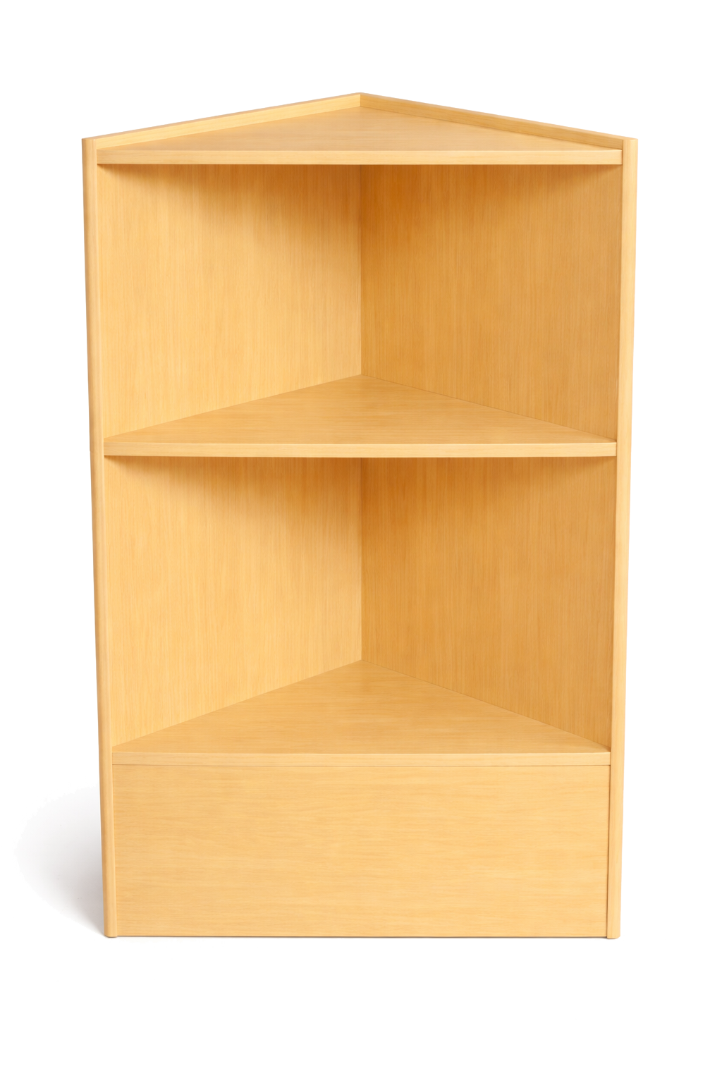 Wooden corner shelf unit on a white background