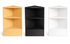 Three corner shelves in different colors: maple, black, and white, on a white background.
