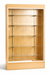 Wooden display cabinet with glass shelves on a white background