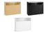 n beige, black, and white showcases on a white background
