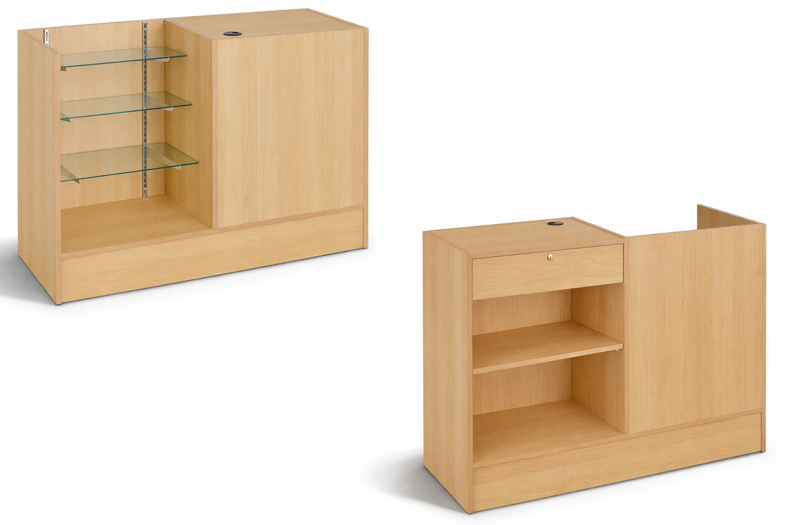 Two wooden furniture pieces on a white background