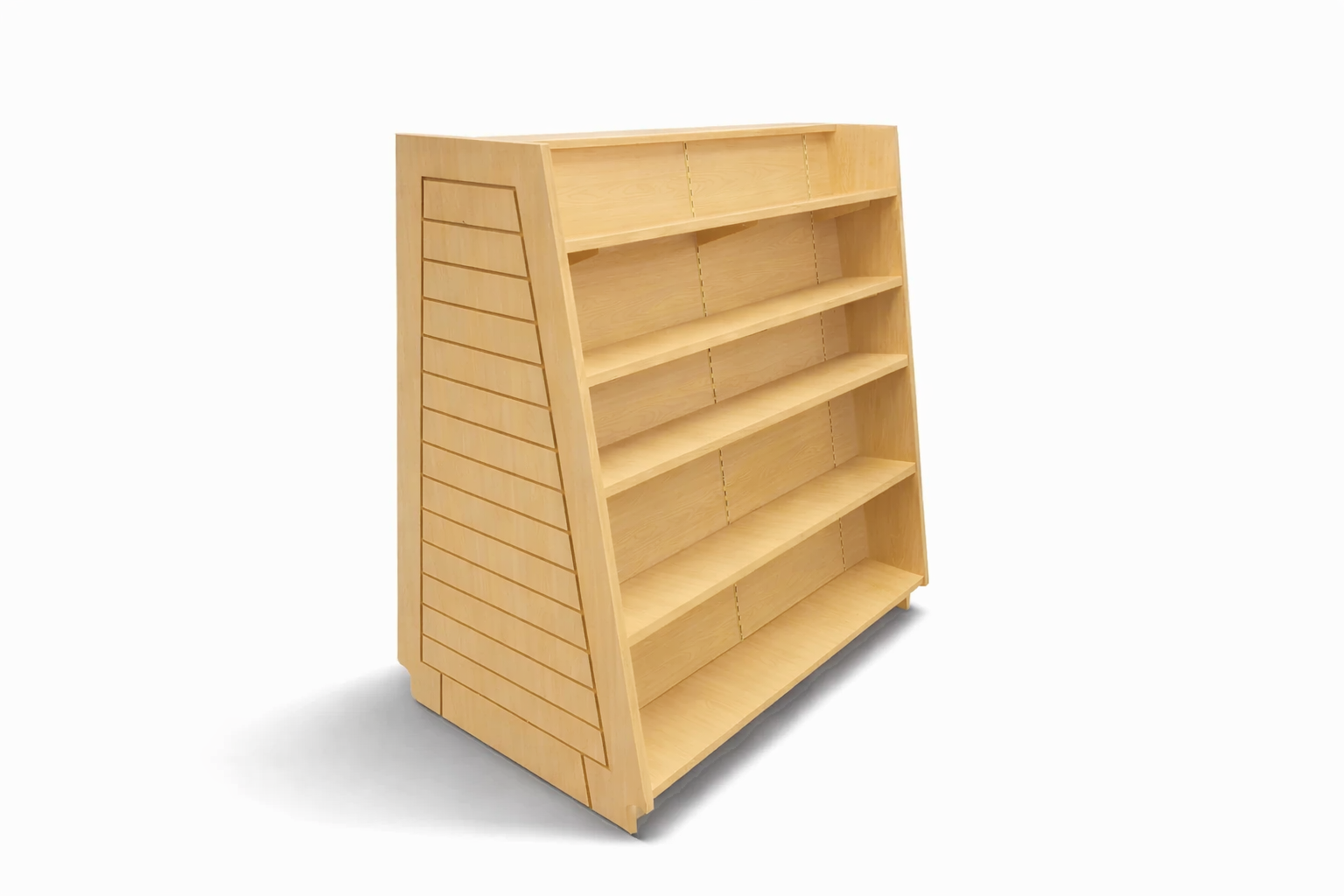 Wooden bookshelf on a white background