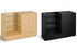 Two office cabinets, one beige and one black, on a white background.