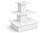 White three-tiered display stand on a white background