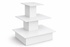 White three-tiered display stand on a white background