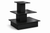 Black three-tiered display stand on a white background