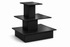 Black three-tiered display stand on a white background