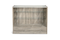 Wooden display cabinet with glass shelves on a white background