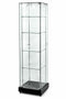 modern frameless glass showcase tower on a white background