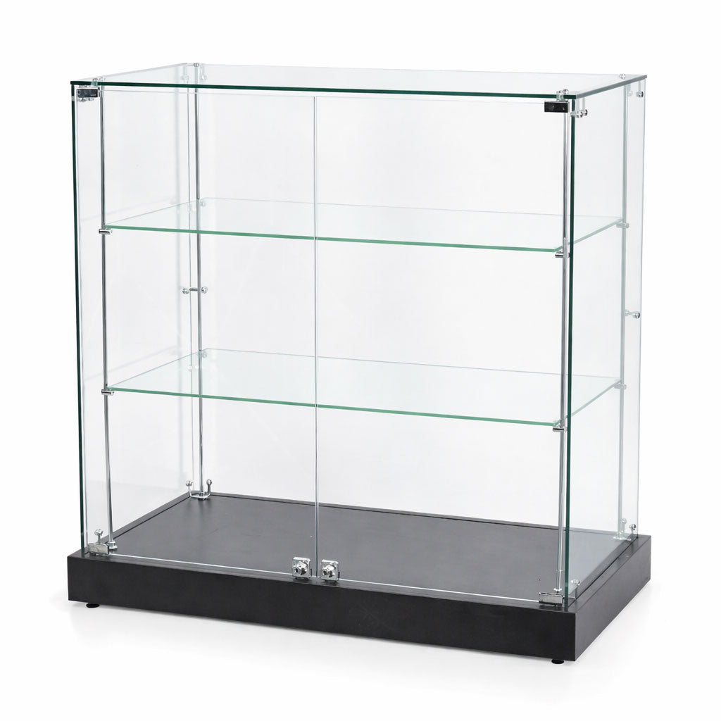 frameless modern glass showcase on a white background