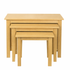 Set of three wooden nesting tables on a white background