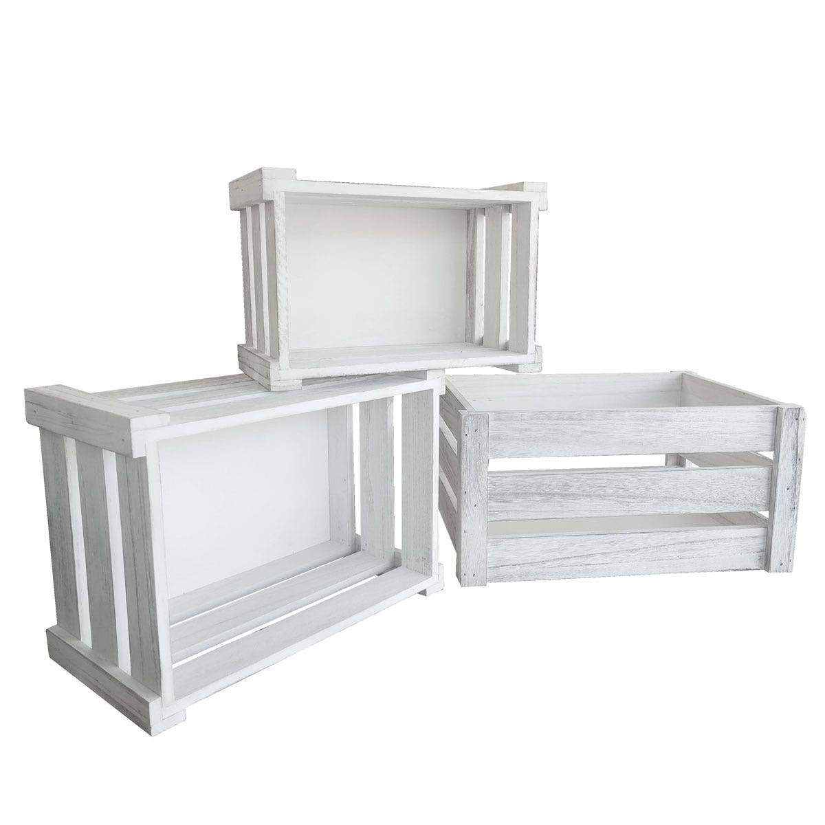 Nesting Wooden Display Crates | White Washed |Set of 3