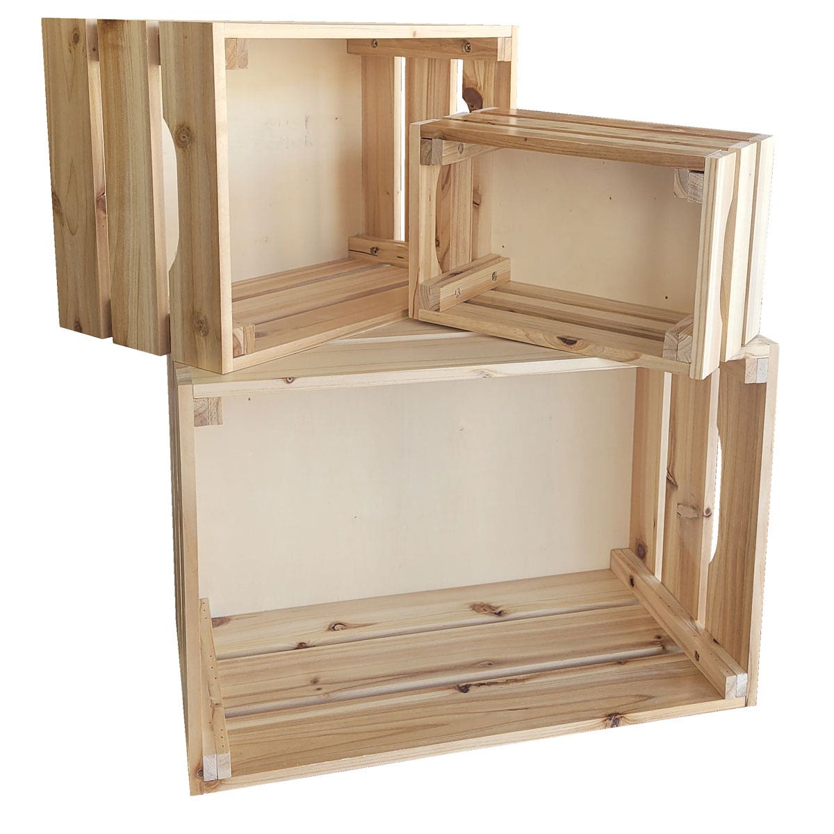 Set of 3 Pinewood nesting crates