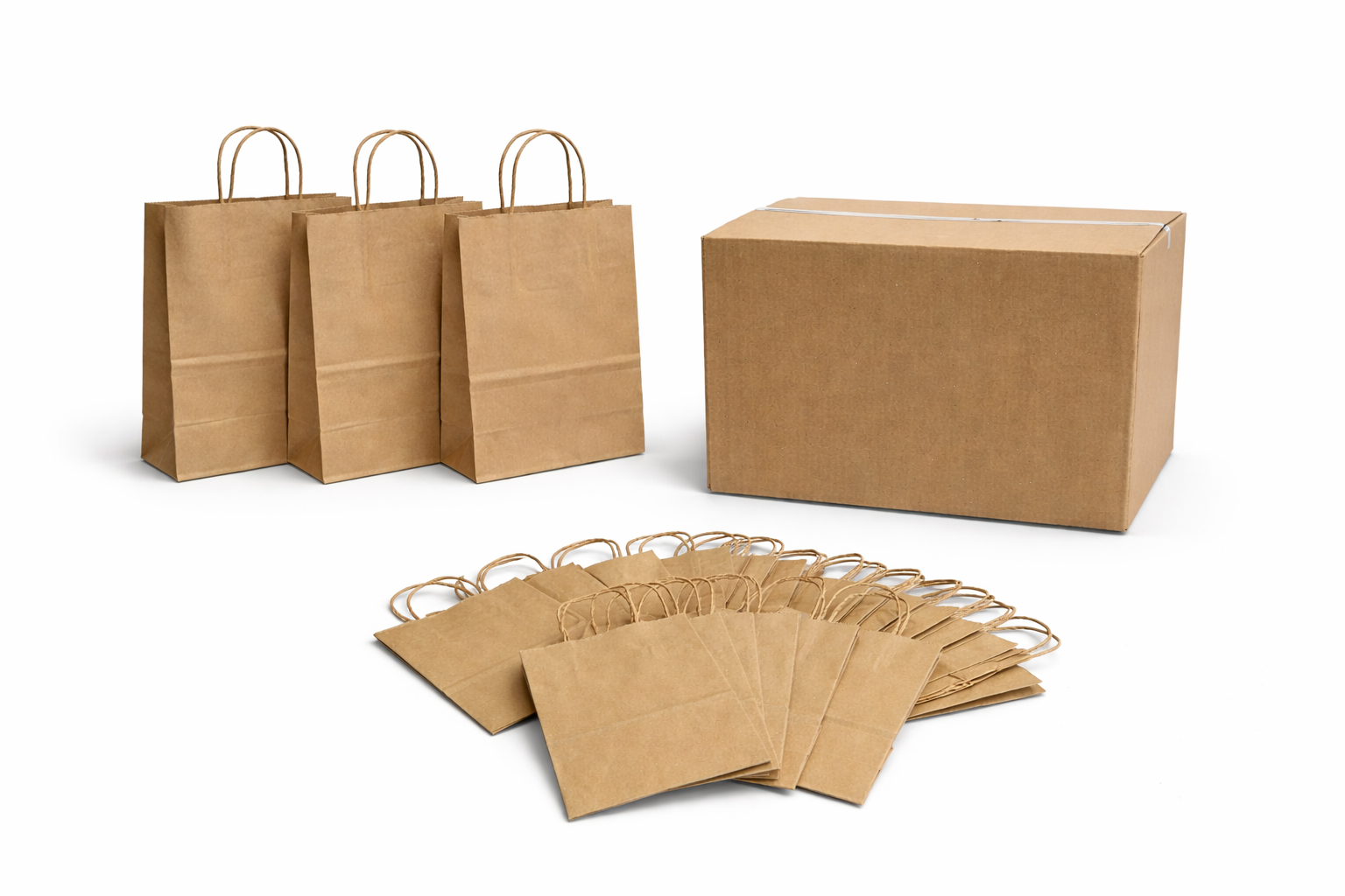 100% Recycled Paper Shopping Bags | Kraft Brown | Twisted Paper Handles | Case Lots - Eddie's Hang-Up Display Ltd.
