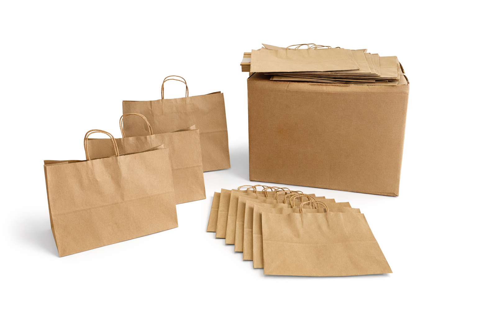 100% Recycled Paper Shopping Bags | Kraft Brown | Twisted Paper Handles | Case Lots - Eddie's Hang-Up Display Ltd.