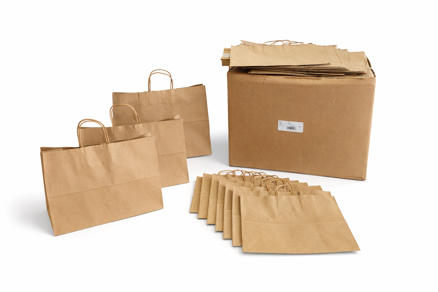 100% Recycled Paper Shopping Bags | Kraft Brown | Twisted Paper Handles | Case Lots - Eddie's Hang-Up Display Ltd.