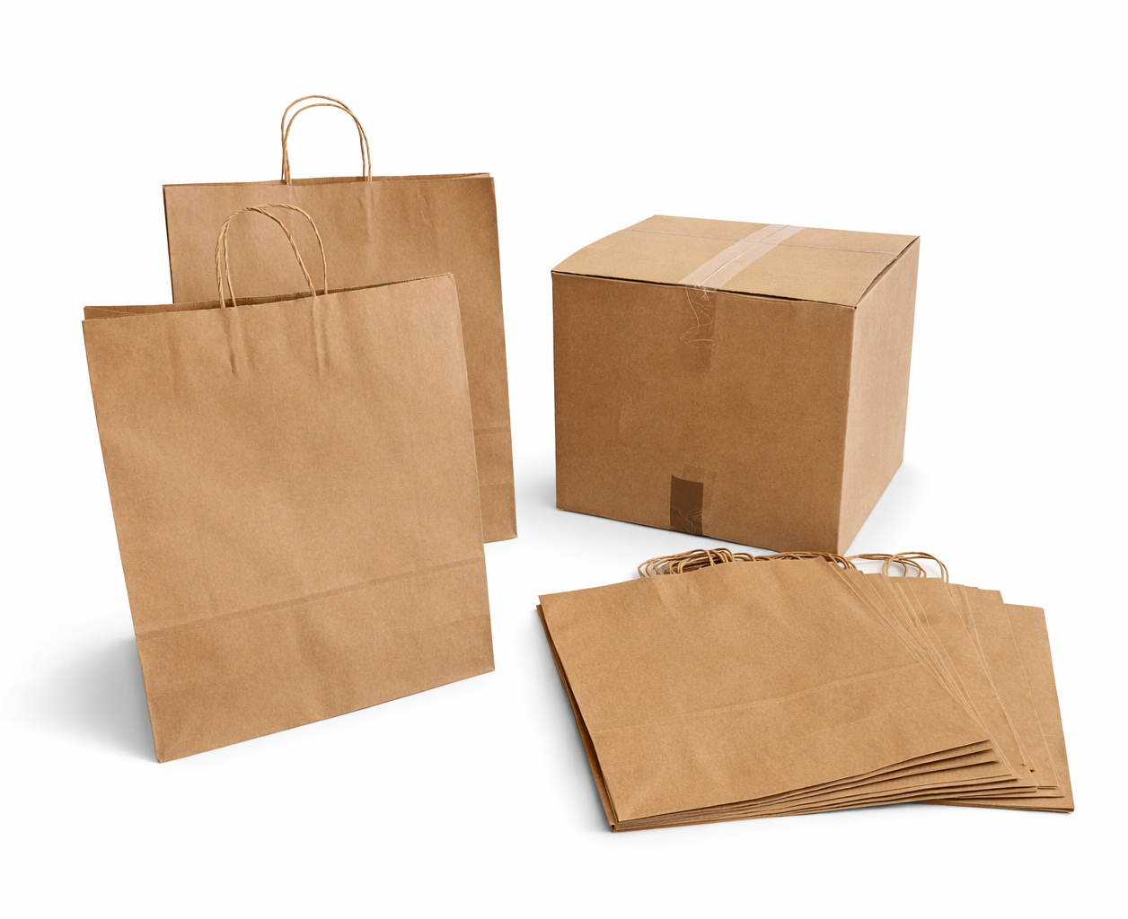 100% Recycled Paper Shopping Bags | Kraft Brown | Twisted Paper Handles | Case Lots - Eddie's Hang-Up Display Ltd.