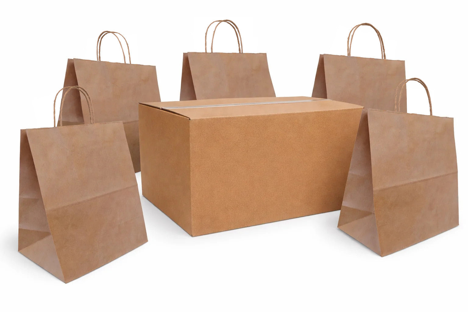 100% Recycled Kraft Paper Grocery Bag | Twisted Paper Handles | 14" x 10" x 16" | Case of 200