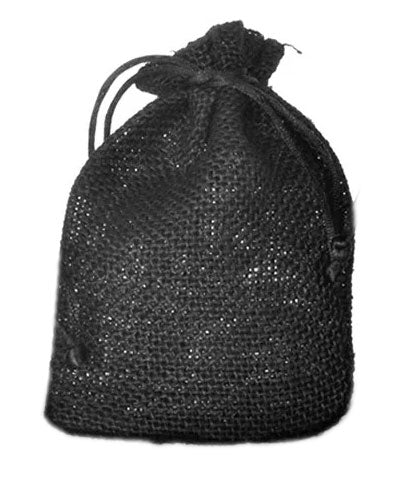 black burlap pouch on white background