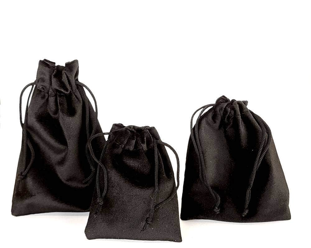 Black Velvet Pouches | 12 Pk | Jewellery Bags w/ Drawstring