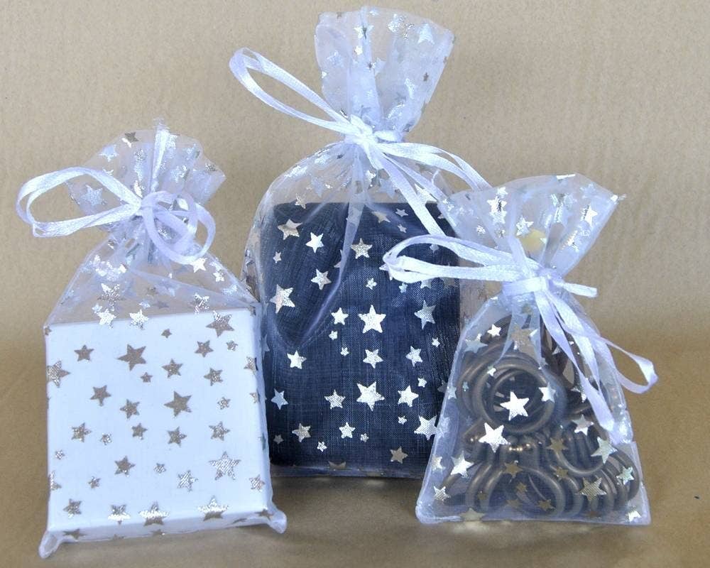 Organza Bags | White With Silver Stars - Eddie's Hang-Up Display Ltd.