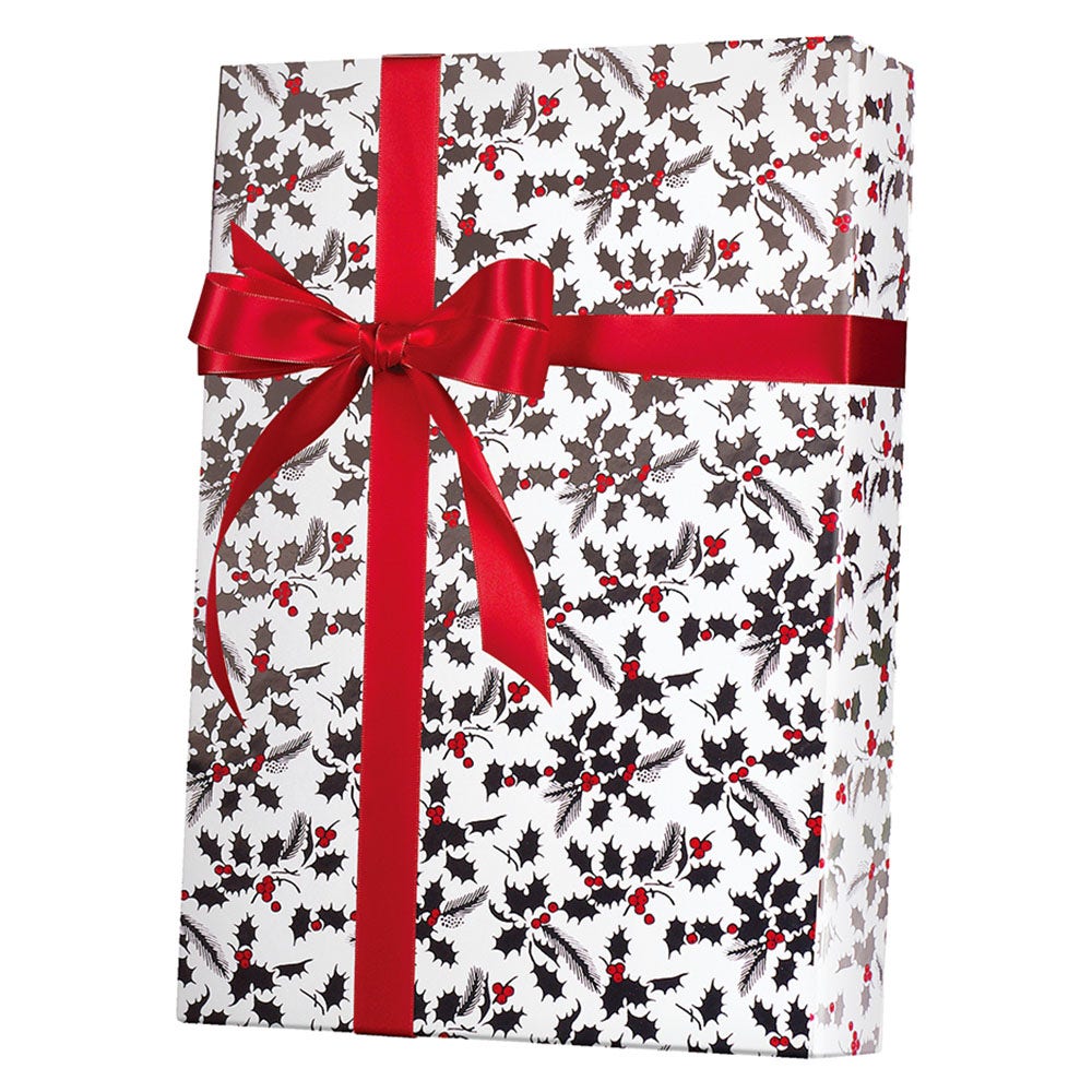White Holly Metallized Gift Wrap