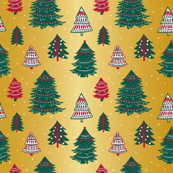 Gold With Red & Green Trees Gift Wrap
