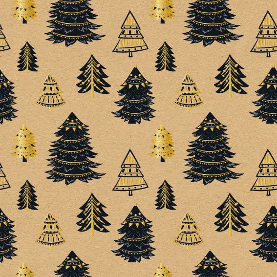 Black & Gold Trees Kraft Gift Wrap