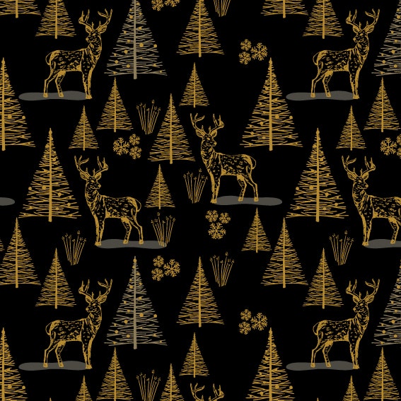 Black & Gold Trees & Deers Gift Wrap