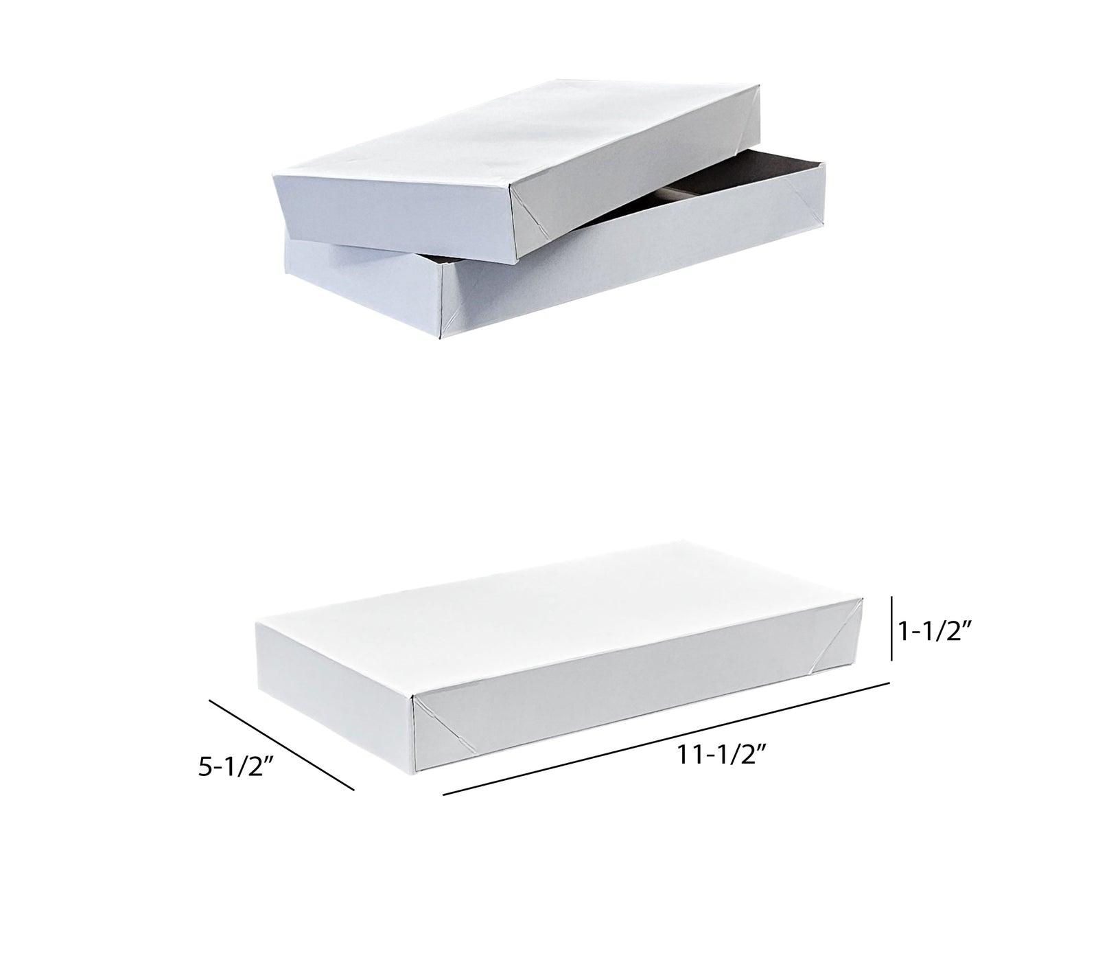 White rectangular garment box with dimensions labeled on a white background