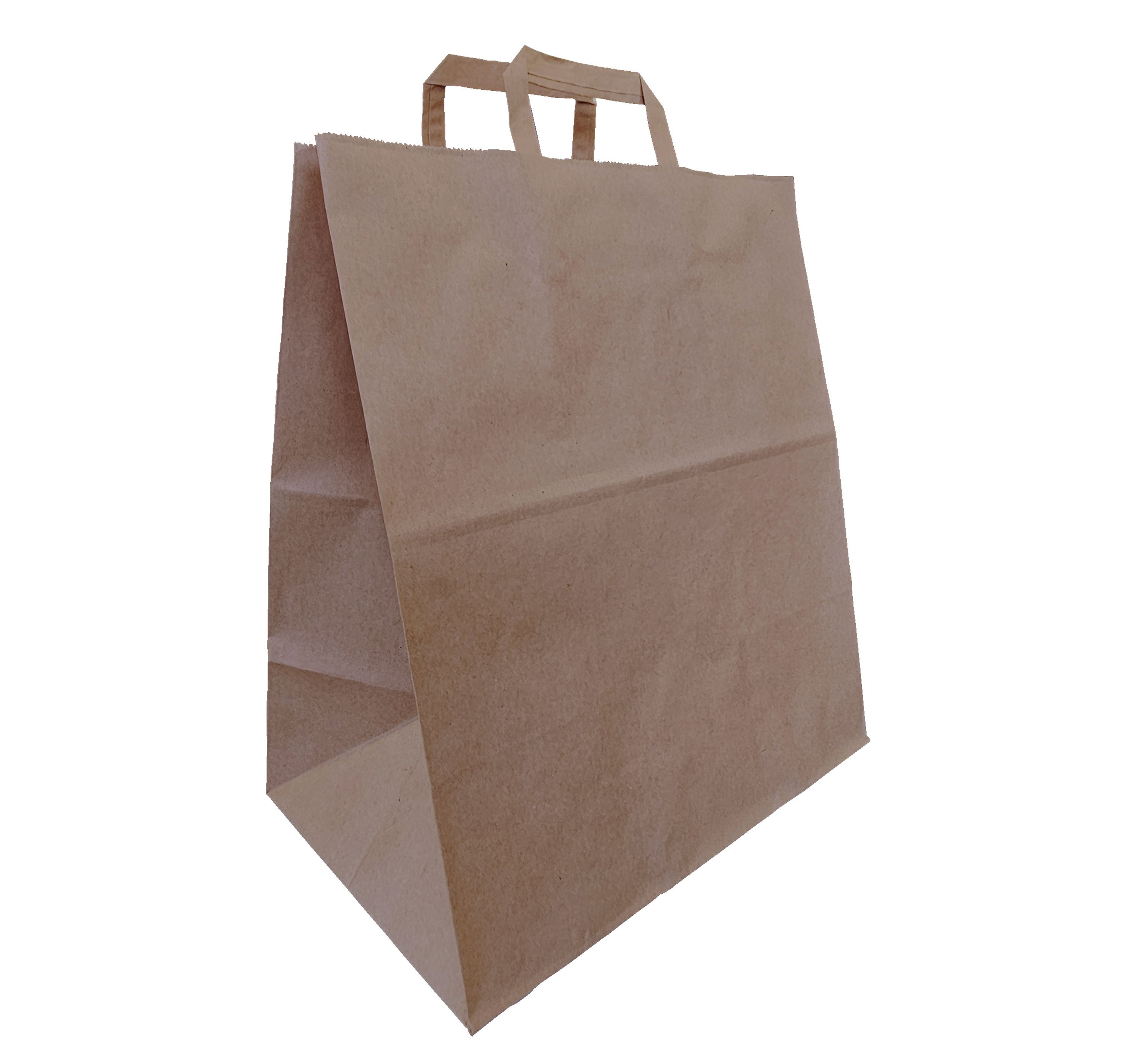 40% Recycled Paper Grocery Bag | Kraft Brown | Flat Paper Handles | 14" x 9" x 16"