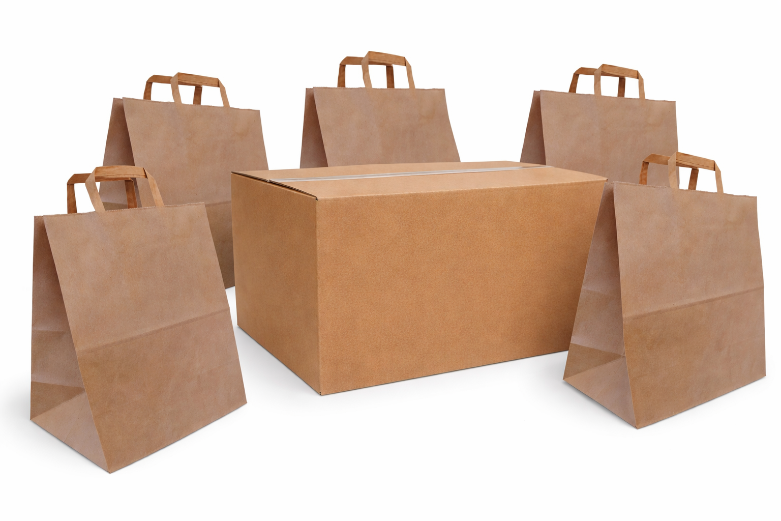 40% Recycled Kraft Paper Grocery Bag | Flat Paper Handles | 14" x 9" x 16" | Case of 250 - Eddie's Hang-Up Display Ltd.