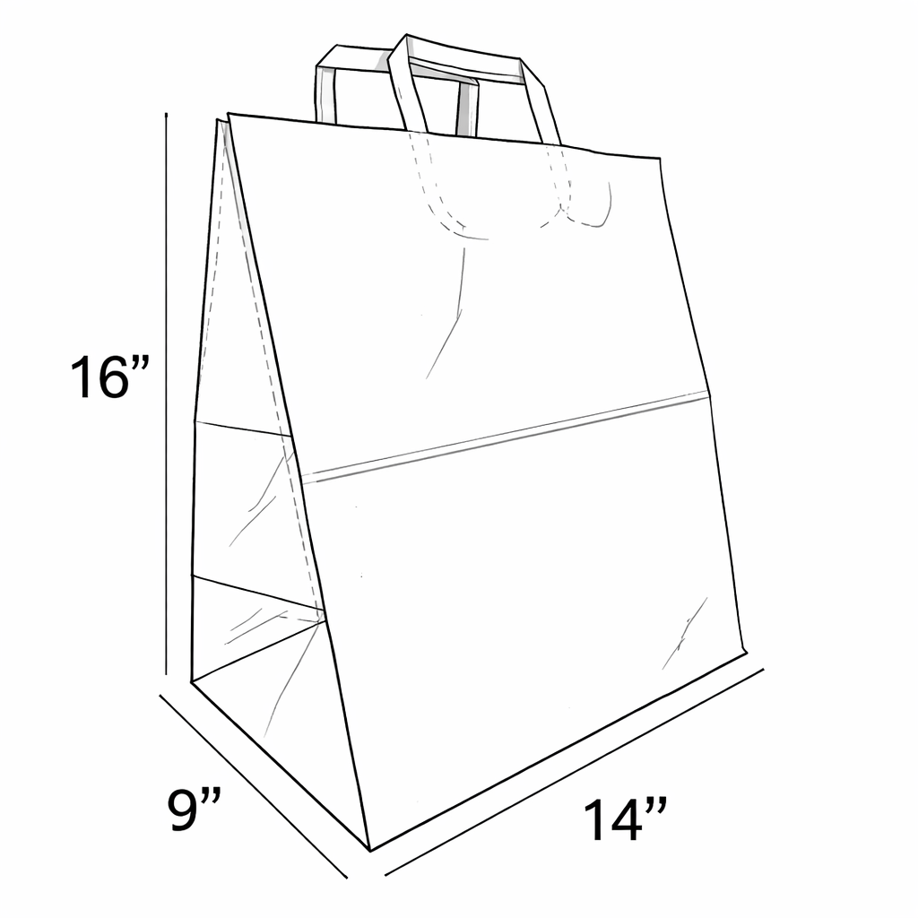 40% Recycled Kraft Paper Grocery Bag | Flat Paper Handles | 14
