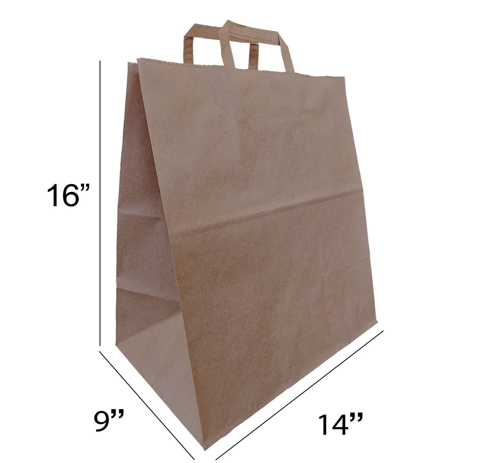 40% Recycled Paper Grocery Bag | Kraft Brown | Flat Paper Handles | 14