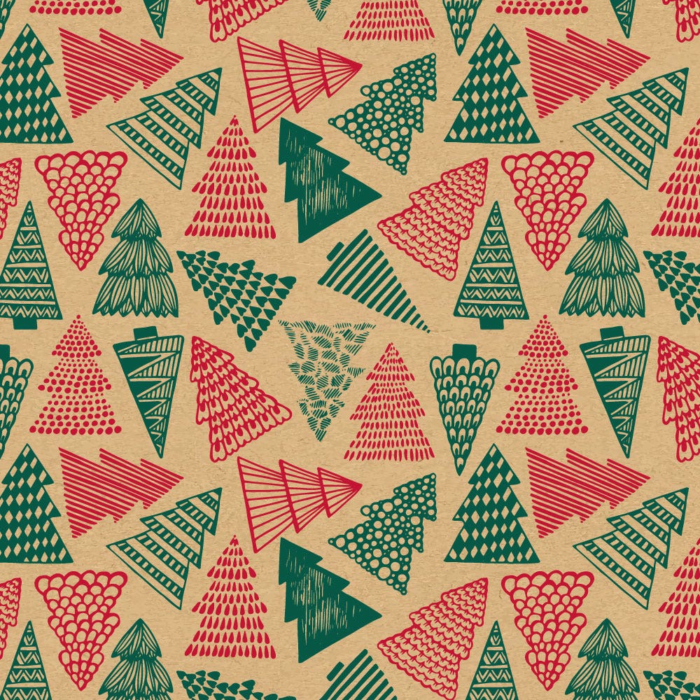 Red & Green Christmas Trees| Kraft | 24" x 100'
