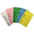 Set of color-coded product tags for style, size, and price on a white background