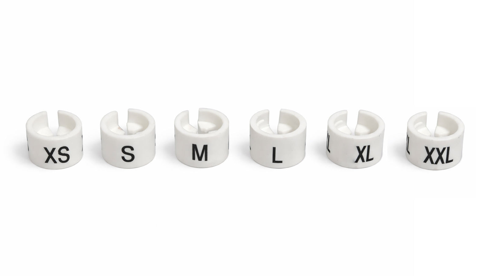 Set of white size markers for clothing on a white background