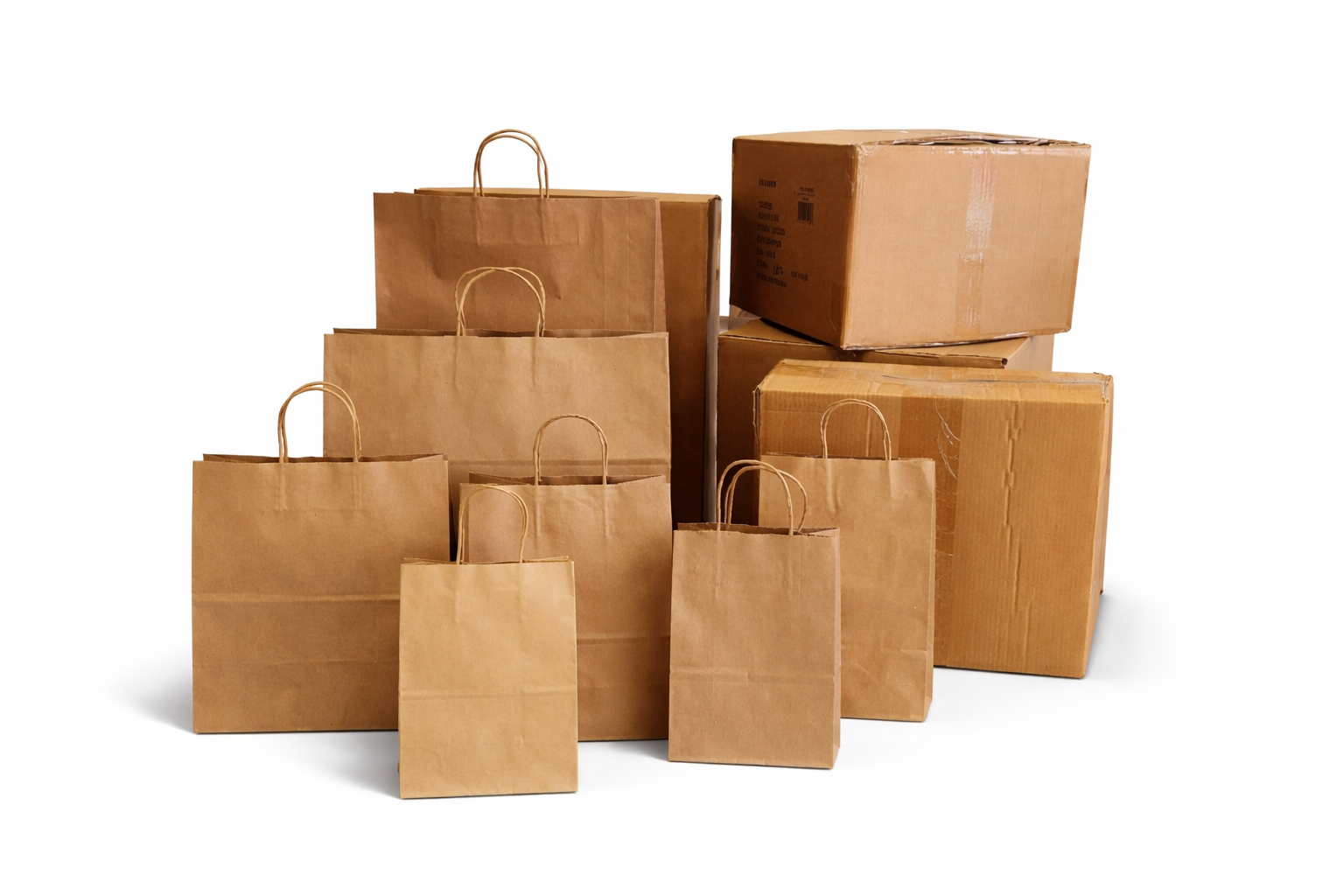 100% Recycled Paper Shopping Bags | Kraft Brown | Twisted Paper Handles | Case Lots - Eddie's Hang-Up Display Ltd.
