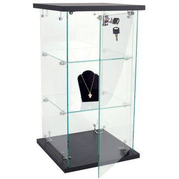 Glass Counter Top Display Case With Shelves & Lock – Aluminum Frame, Tempered Glass, 14x12x27, American Dress Forms TOPKD