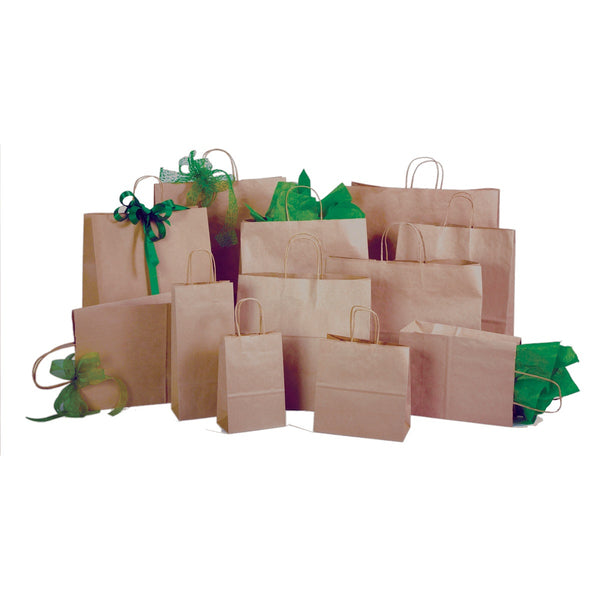100% Recycled Paper Shopping Bags | Kraft Brown | Twisted Paper Handles - Eddie's Hang-Up Display Ltd.