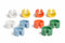 Set of colorful plastic hanger coders on a white background
