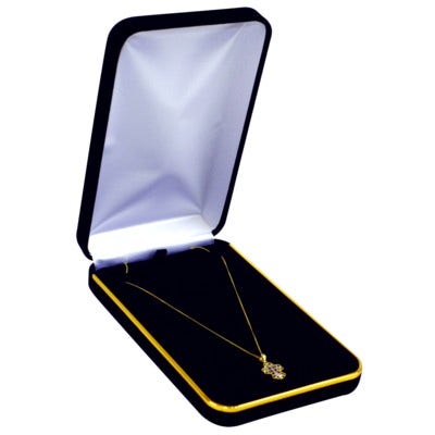Black Velvet Necklace Box With Gold Trim