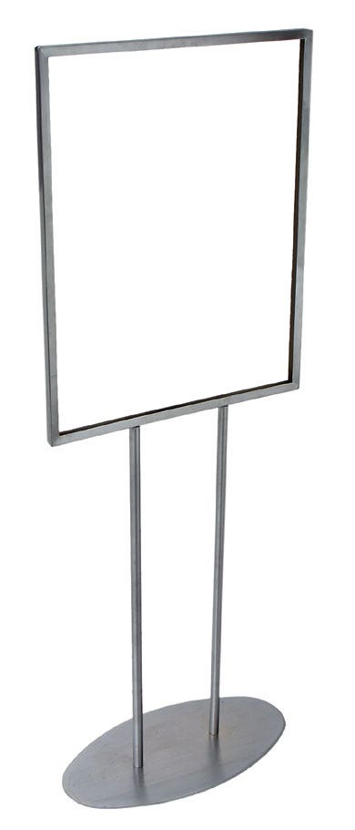 22" x 28" Frame Floor Standing Sign Holder With Round Tubing Supports - Brushed Chrome