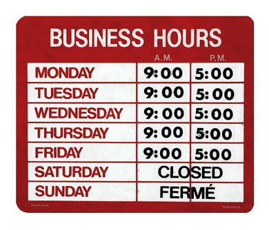 Vinyl Cling On Business Hours Sign 10" x 9"